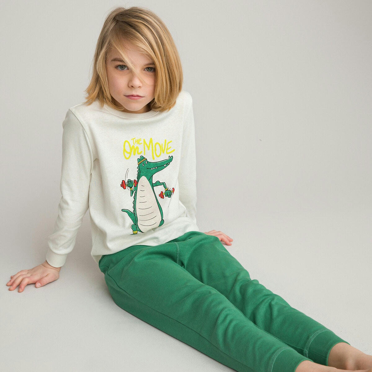 Pyjama en côte imprimé crocodile en coton