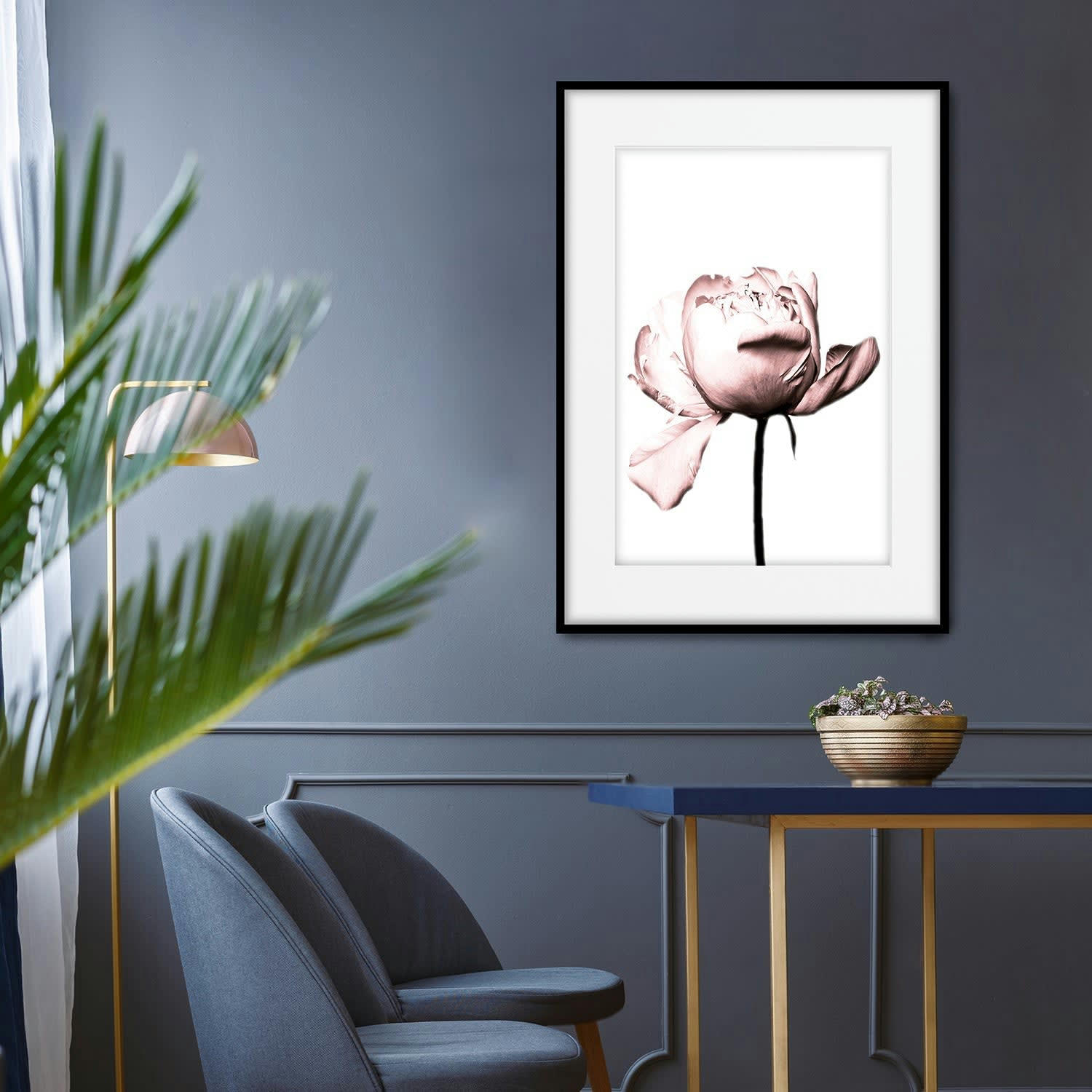 FLORES - Affiche avec cadre noir - Pivoine rose - 30x40