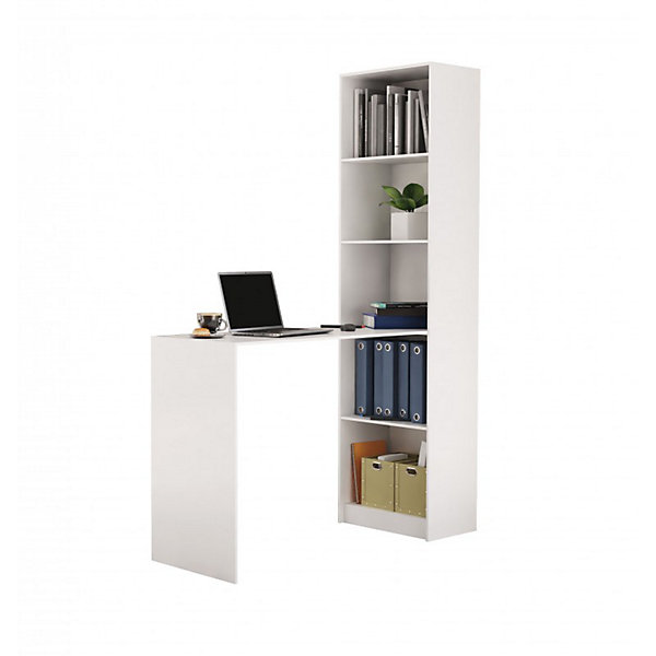 Bureau avec bibliothèque style scandinave bureau - 50x125x181 - 5 tablettes-KAFFI