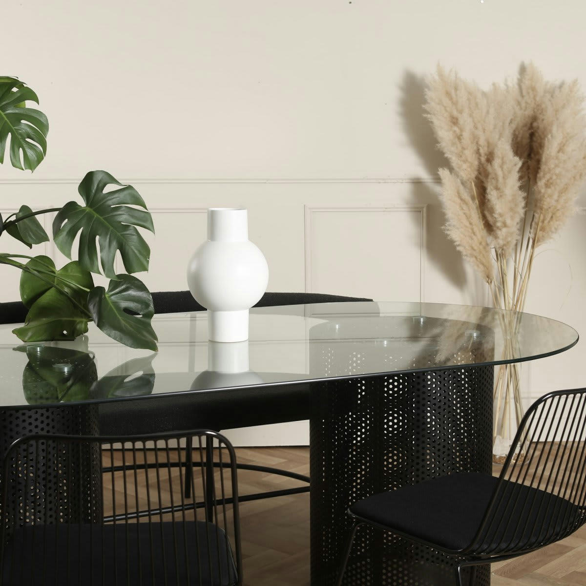 LEYZA - Table à manger design 200x100cm en verre forme ovale