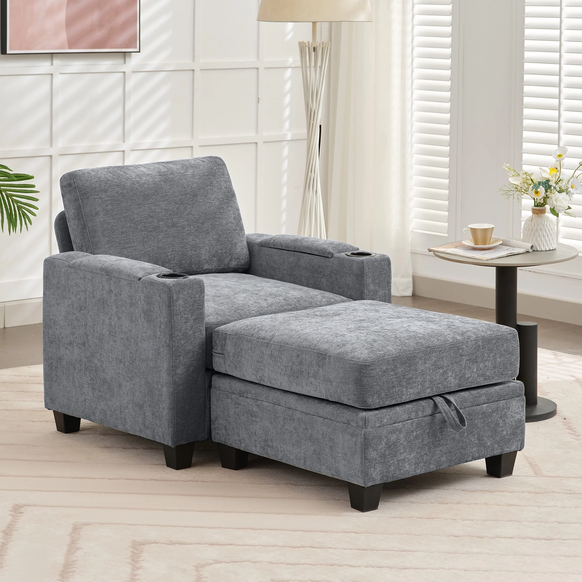 Chenille Storage Single Sofa with a Removable Ottoman