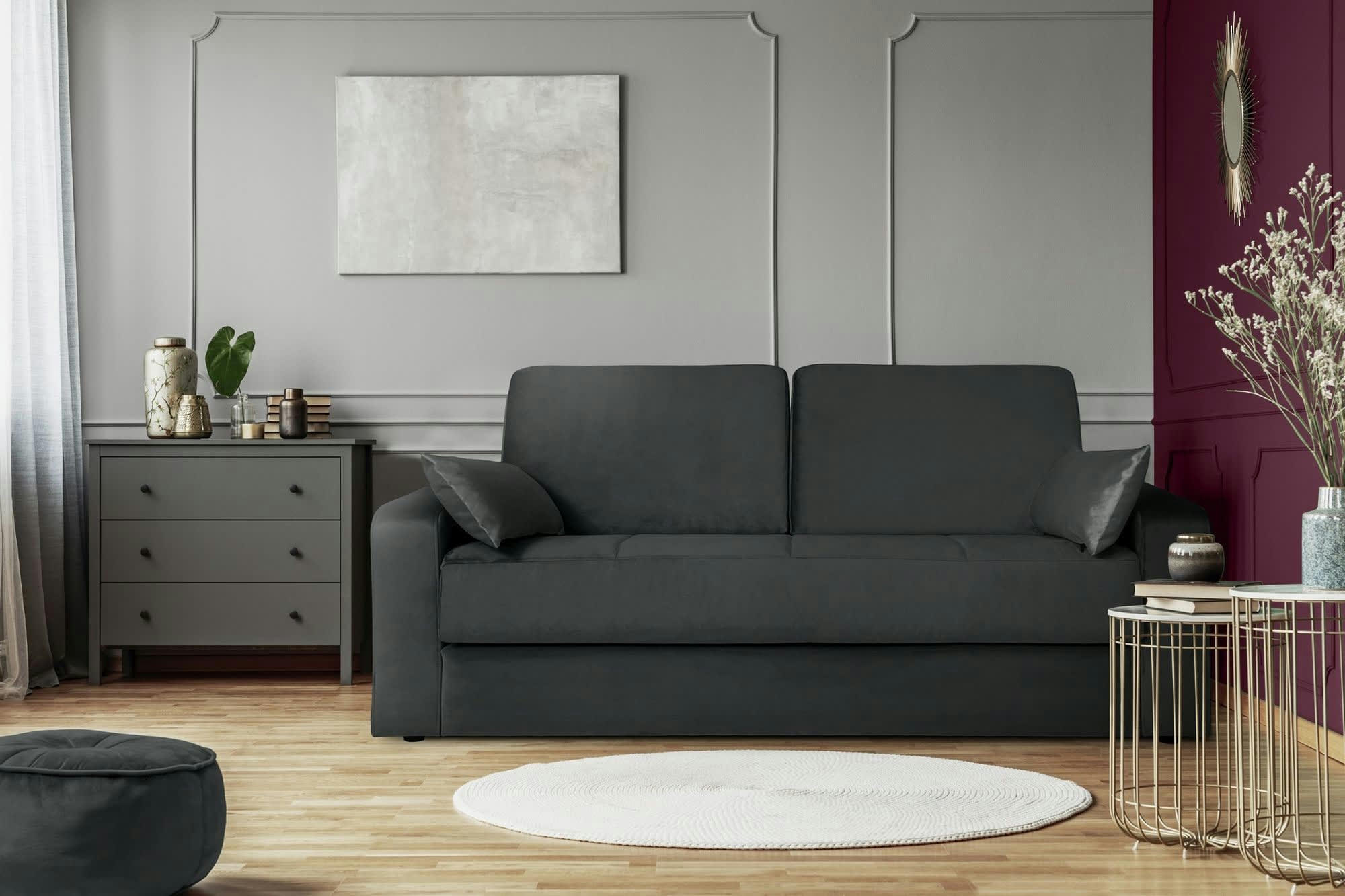 OCTAVE - Canapé convertible 3 places  en tissu gris foncé