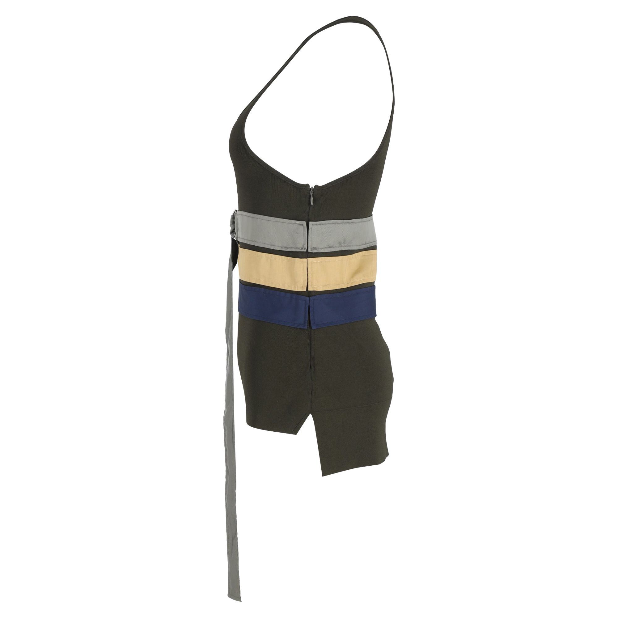 Celine Preloved Knitted Belted Tank Top in Olive Viscose