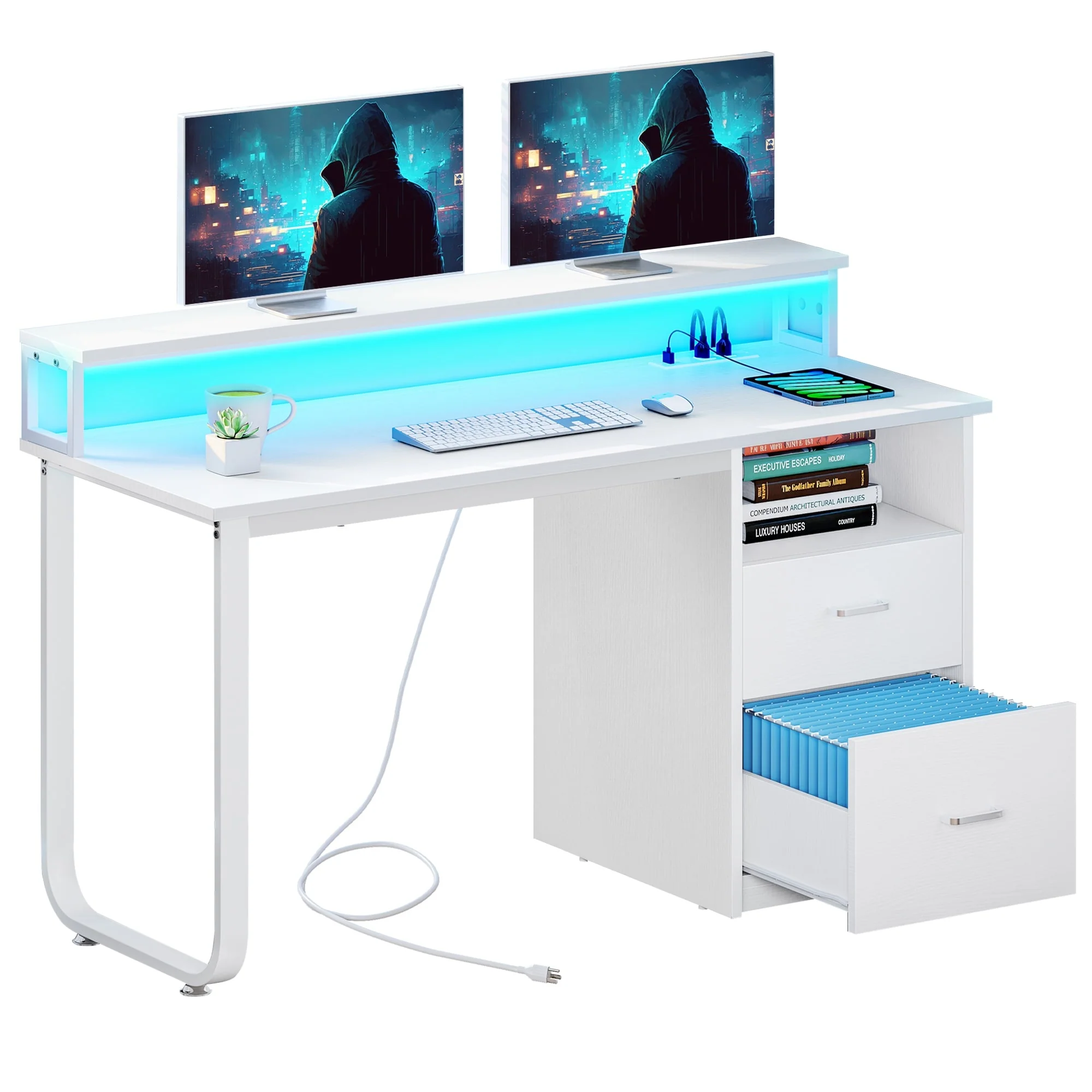 Moasis Computer Desk with Monitor Stand Home Office Gaming Desks with Drawer Filing Cabinet