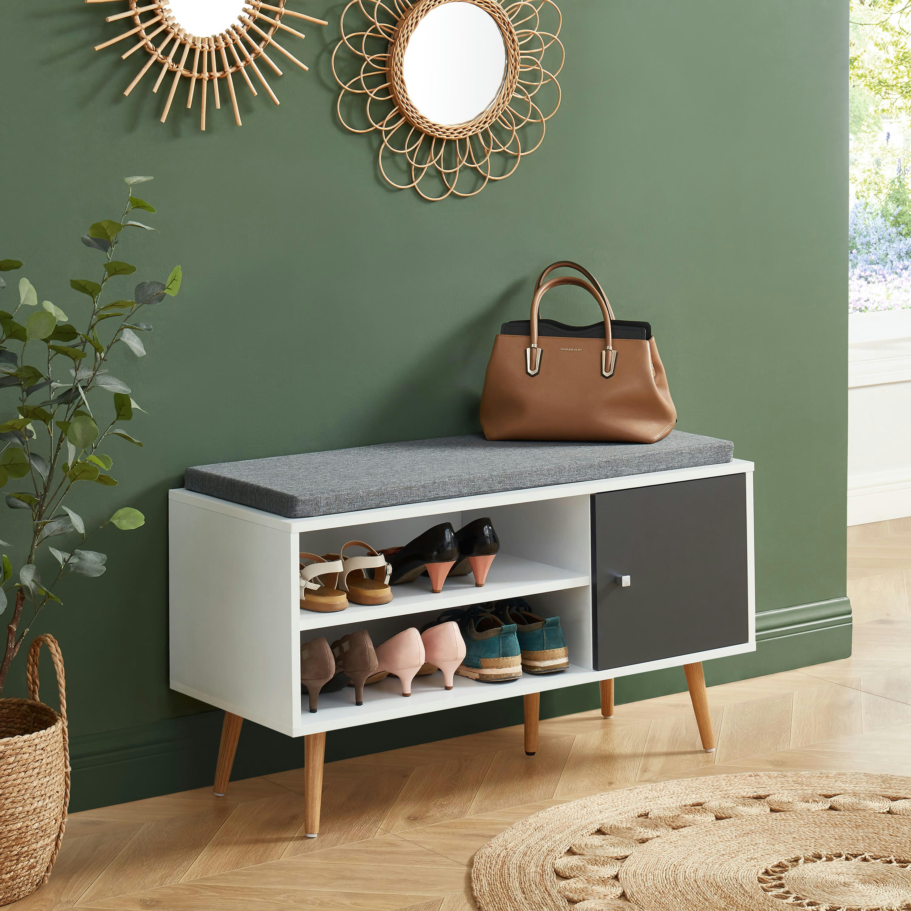 ADELE - Banc à chaussures   gris anthracite et blanc  95cm