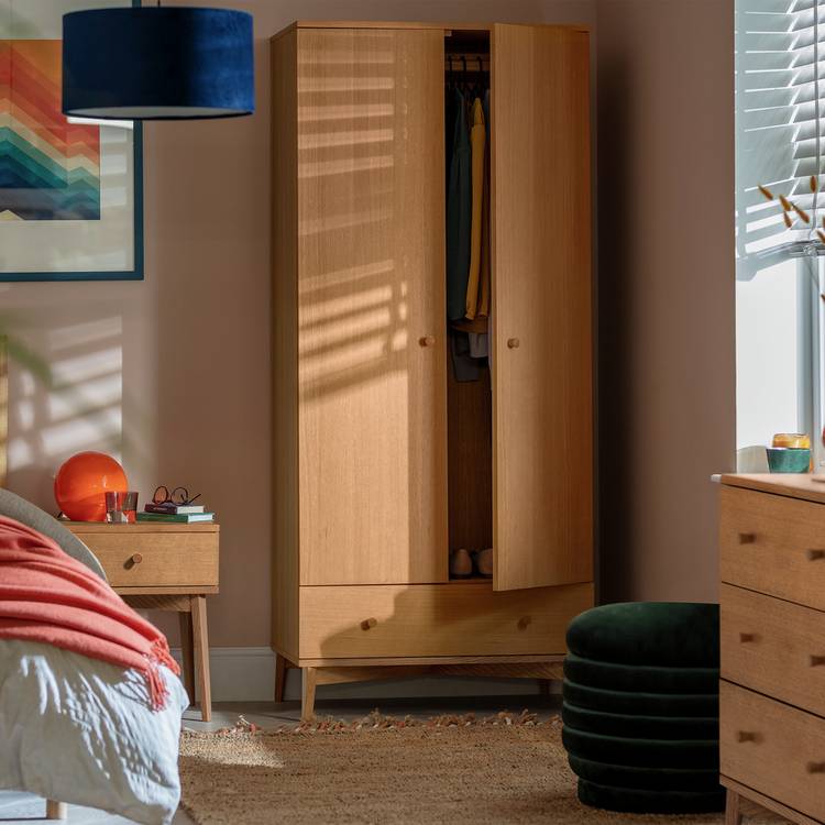Habitat Kirk Oak 2 Door 1 Drawer Wardrobe - Natural