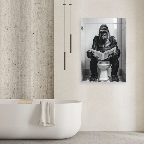 Obraz do łazienki wc, Śmieszna małpa w toalecie gorilla czytająca 20x30