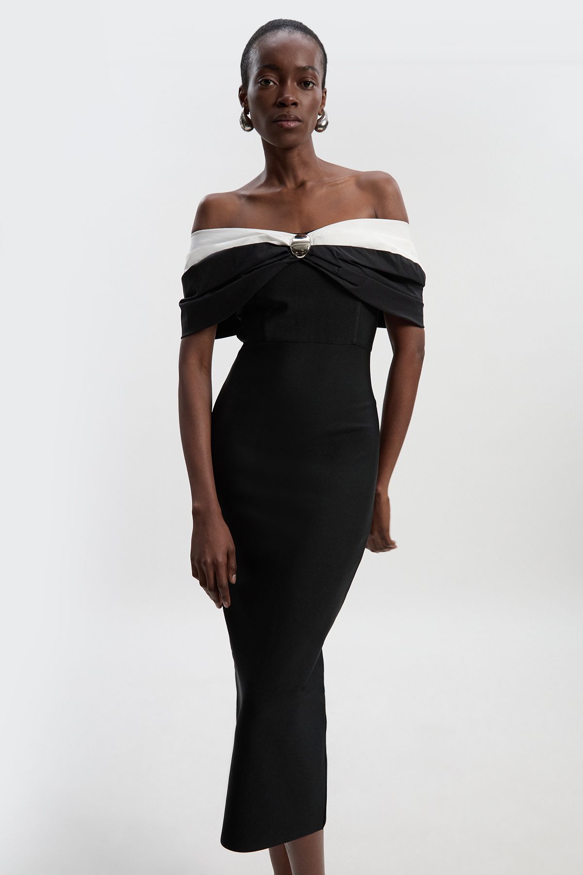 KarenMillen Petite Taffeta Bardot Figure Form Bandage Maxi Dress