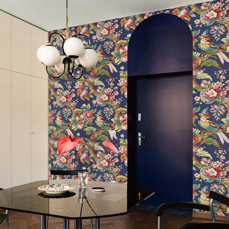 ASIATICHE - Papier Peint Chinois en Bleu avec des Oiseaux 250x200 cm