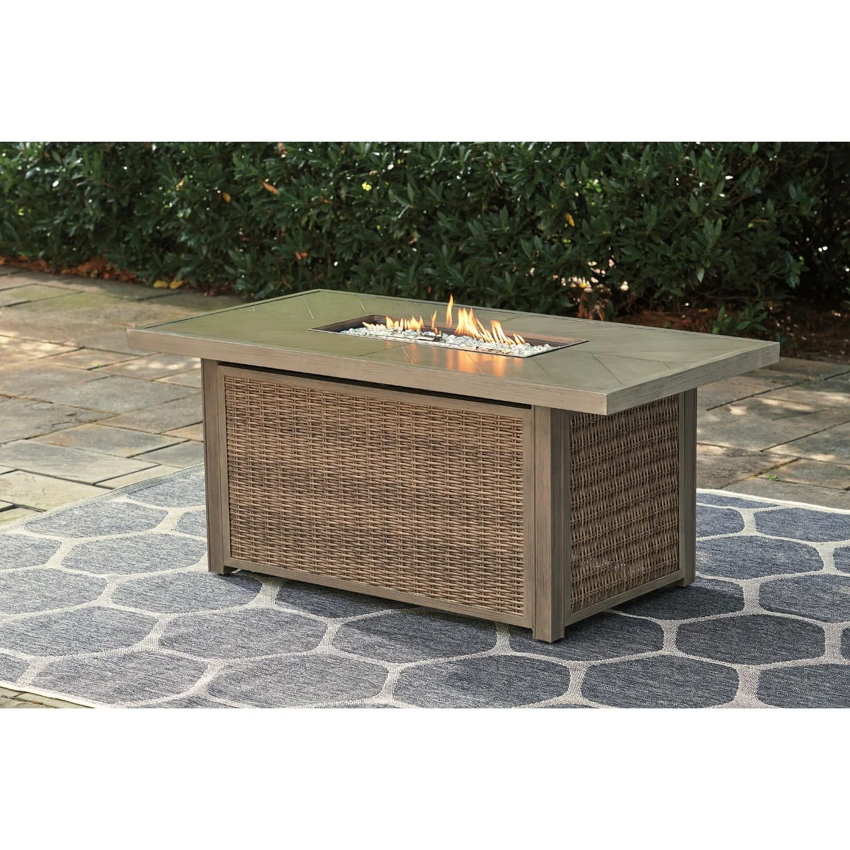 Beachcroft Outdoor Rectangular Fire Pit Table - 58 W x 30 D x 25.13 H