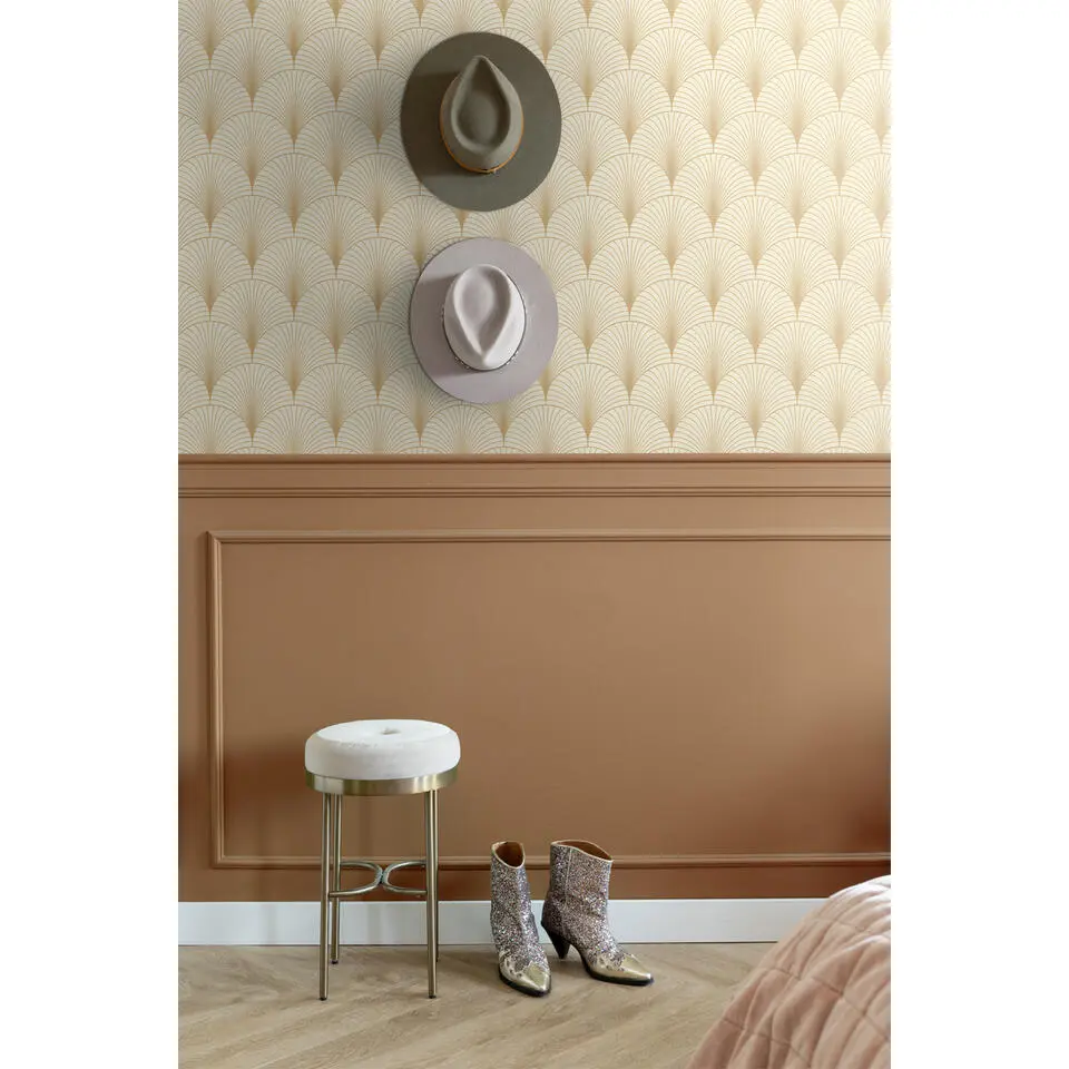 ESTAhome behang art deco motief beige en goud - 53 cm x 10.05 m