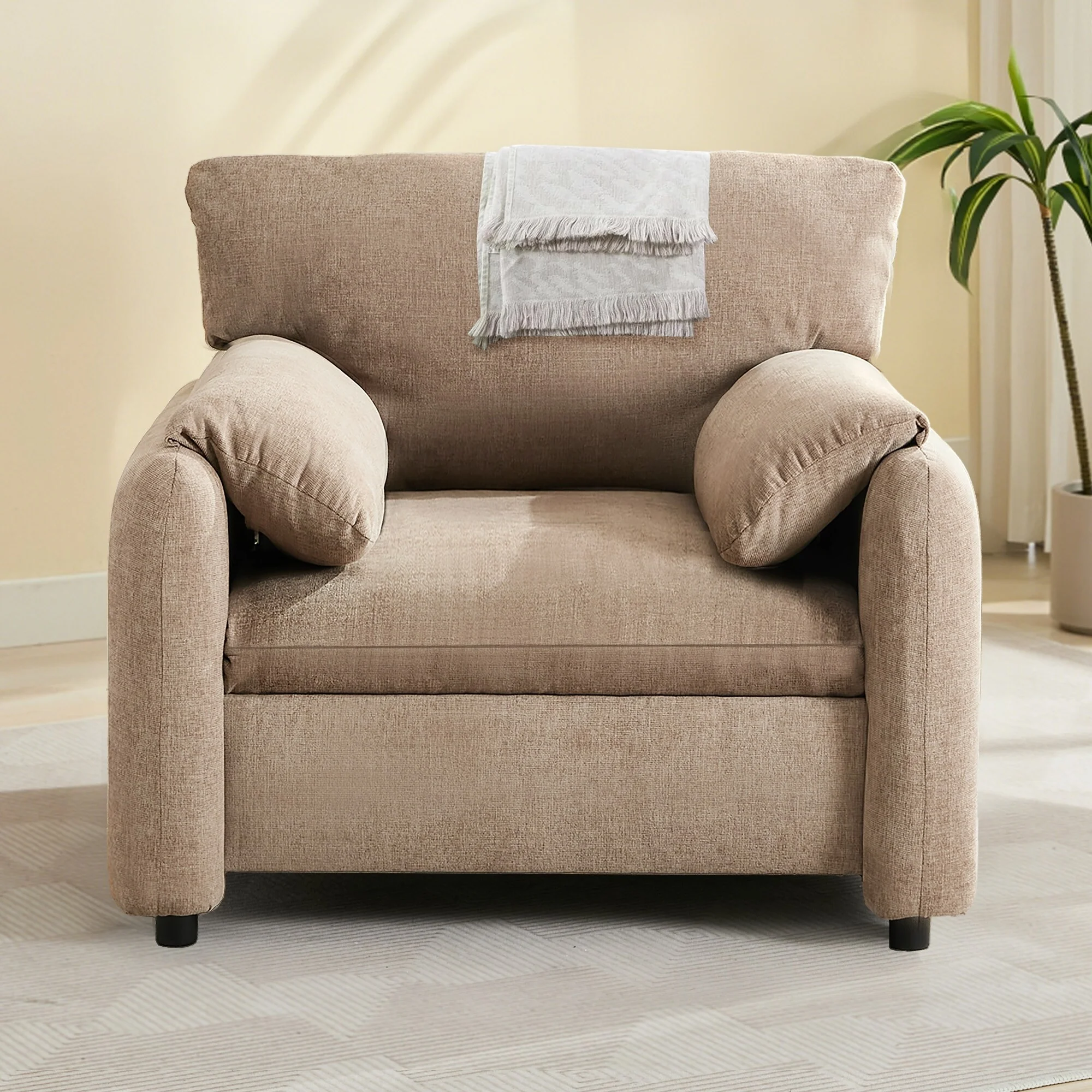 Chenille Modern Accent Chair, Oversized Armchair, Comfortable Cushioned Sofa for Living Room and Bedroom