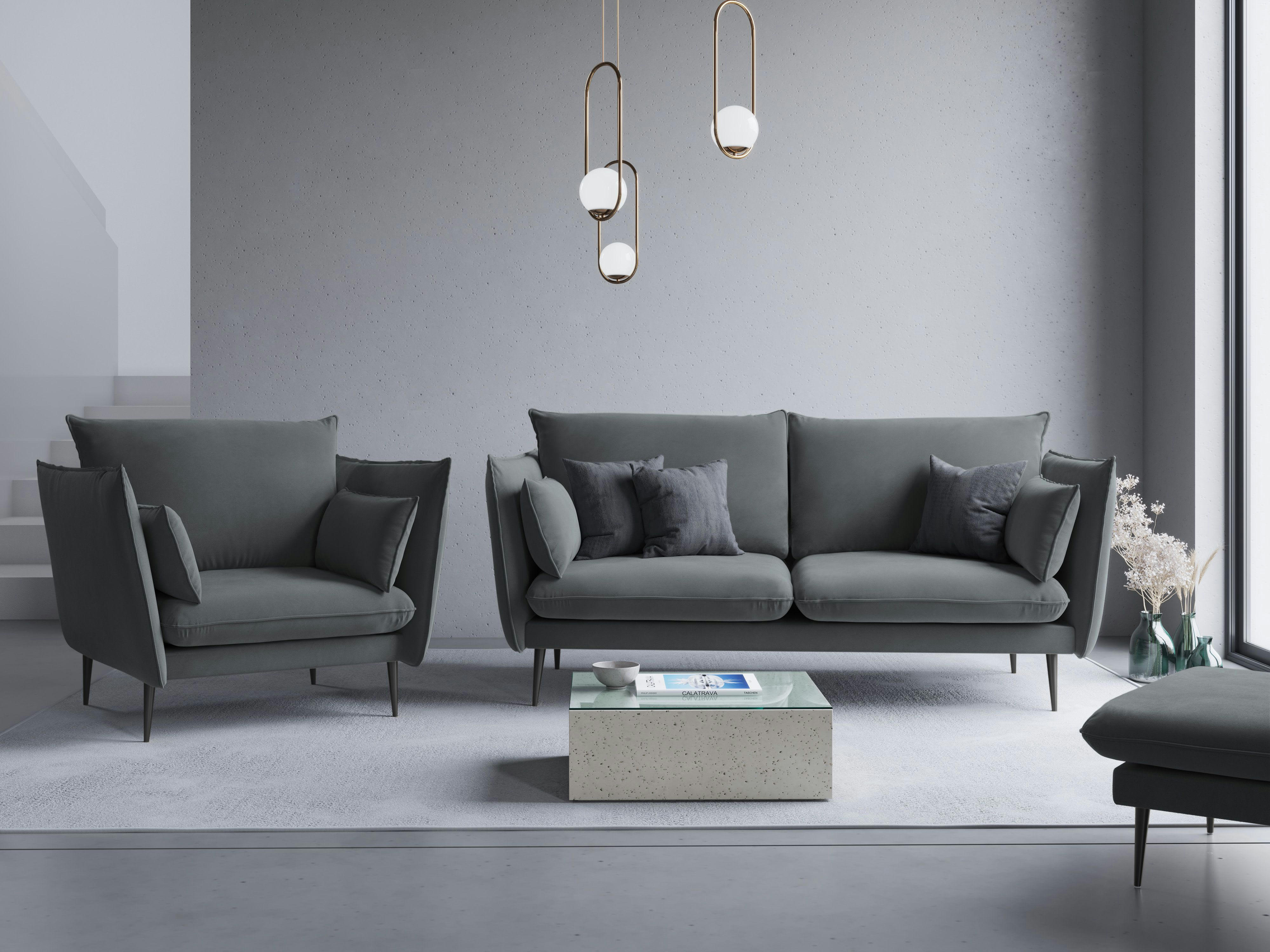 AGATE - Canapé 2 places en velours gris foncé