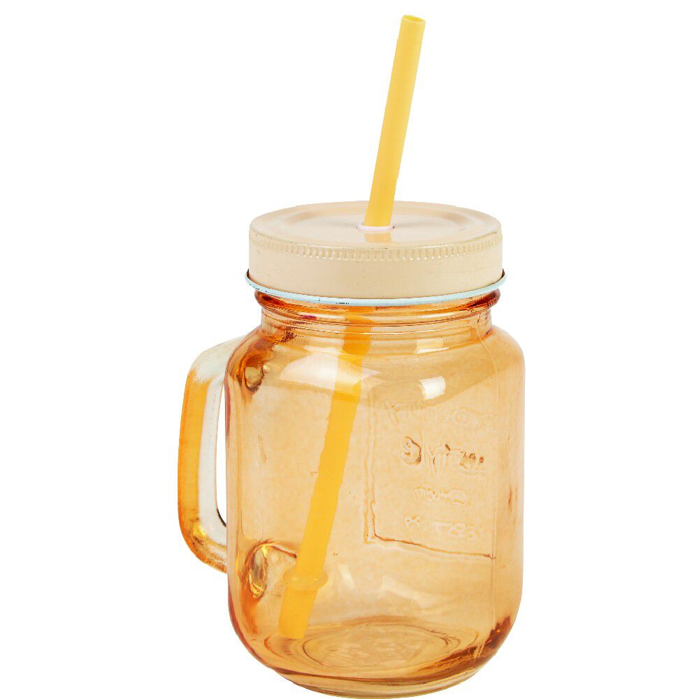 Mug bocal coloré orange avec paille