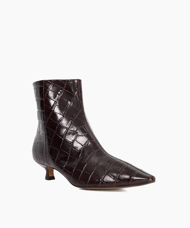 Odore Brown - Leather Kitten Heel Ankle Boots