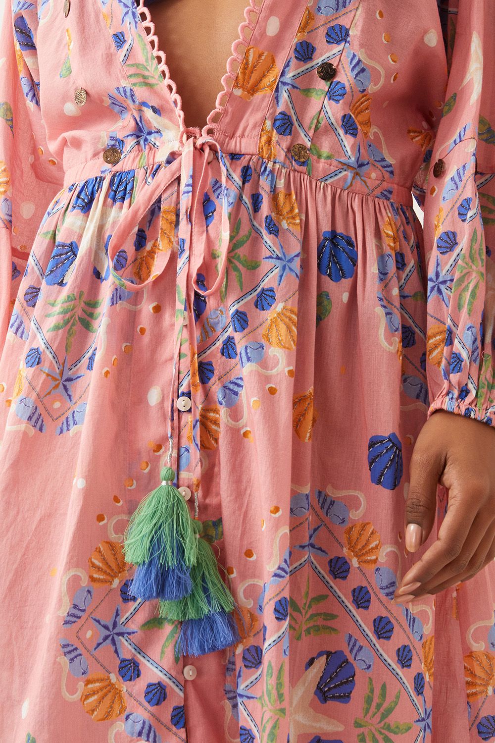 Monsoon Mabel Shell Print Cotton Kaftan Dress Orange