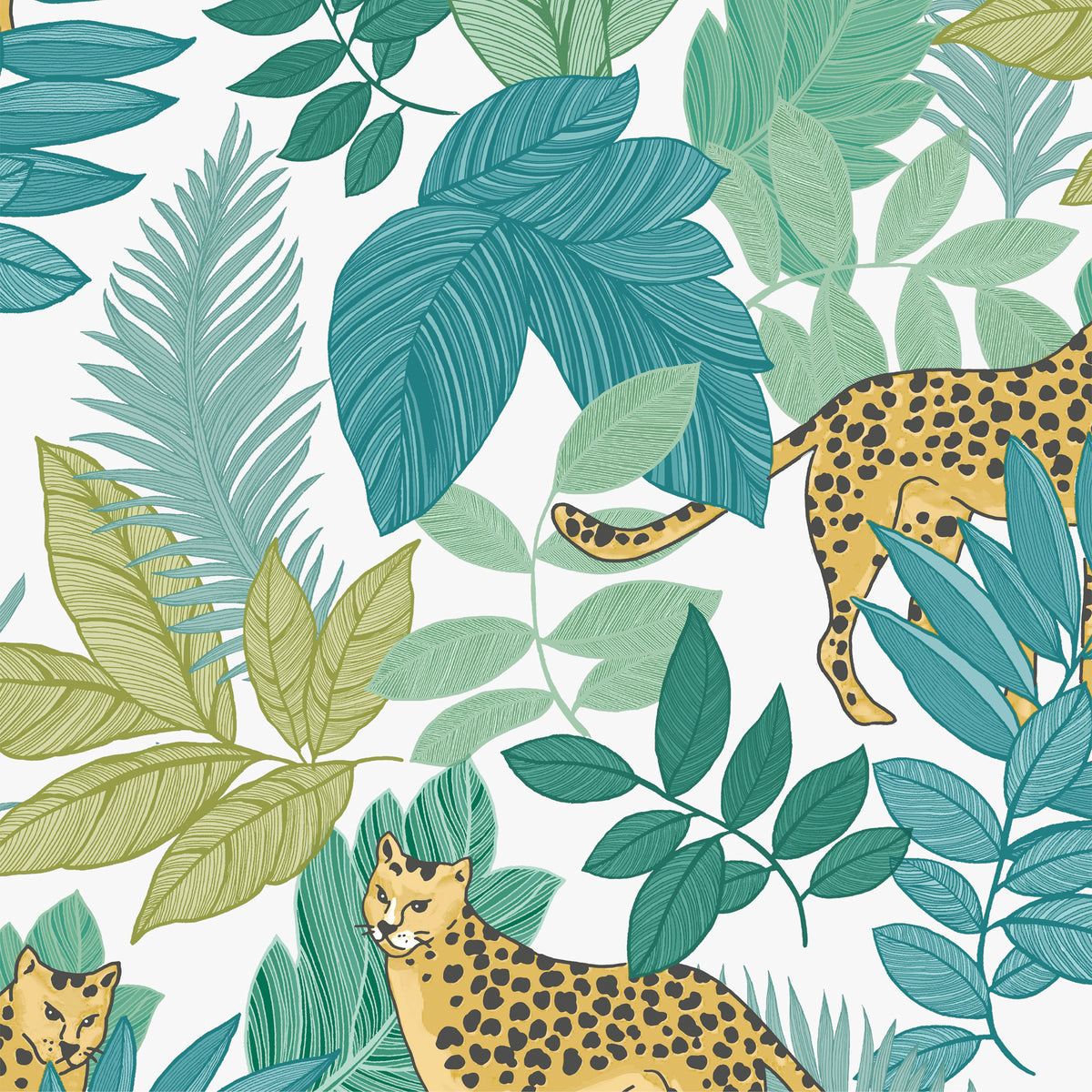 Envy Vliesbehang - Cheetin Day - Blauw/Groen/Wit - 10mx52cm