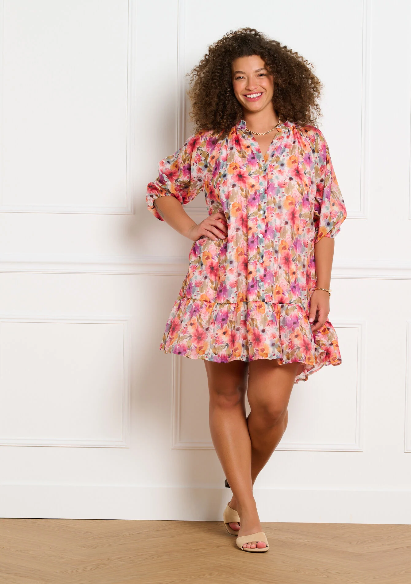 Mini jurk met vloeiende print