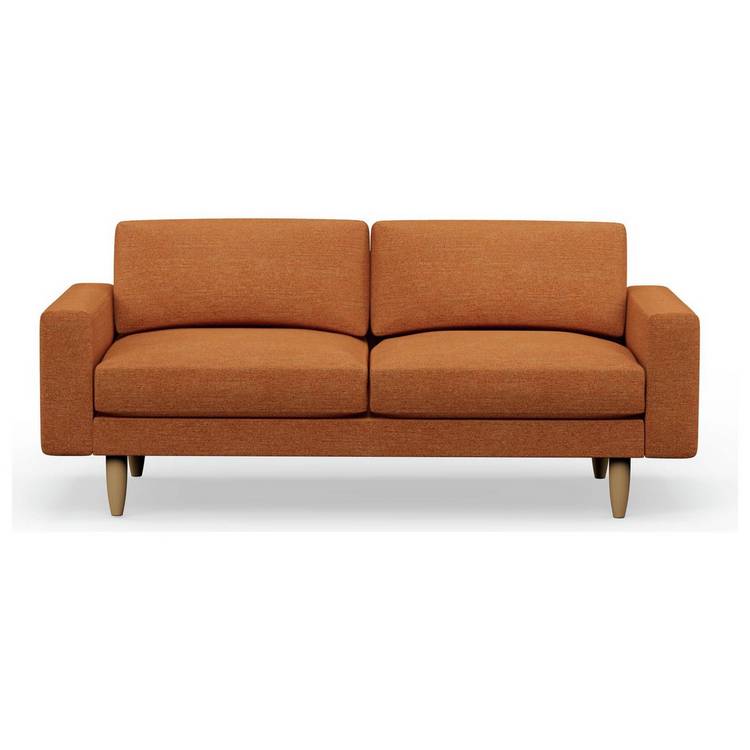 Hutch Fabric Block Arm 3 Seater Sofa - Rust