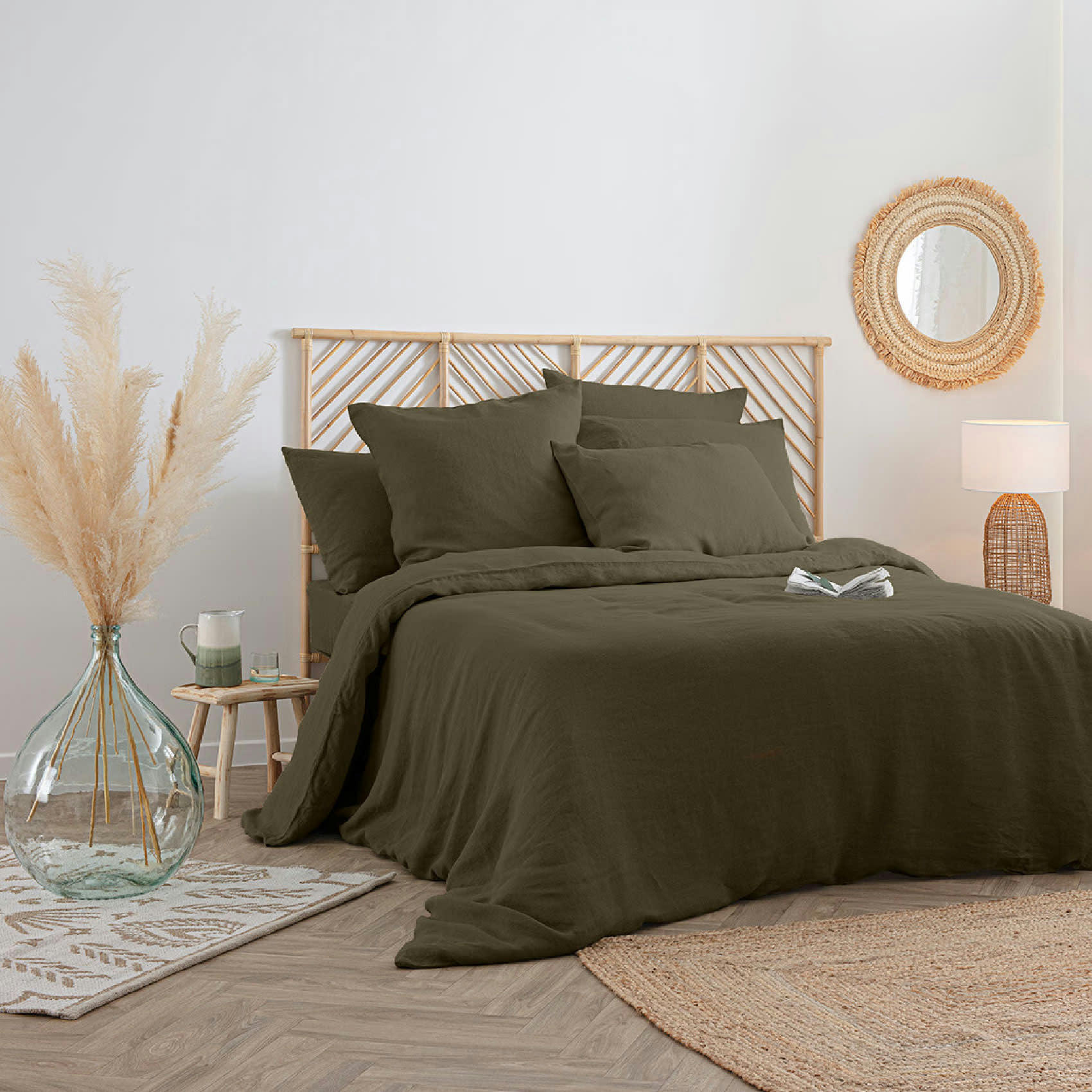 - Housse de couette en 100% lin vert foncé 260x240 cm