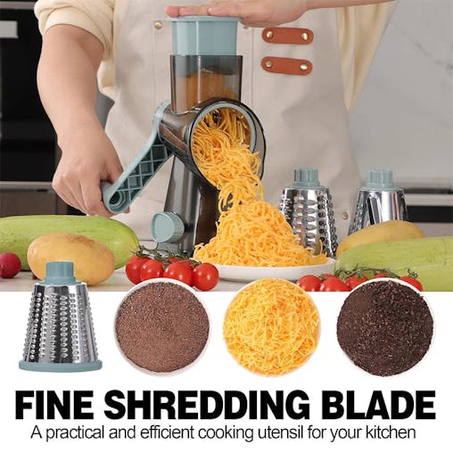NNEOBA 3-in-1 Rotary Cheese Grater &ndash; Versatile Manual Vegetable Slicer & Nut Grinder (Blue)