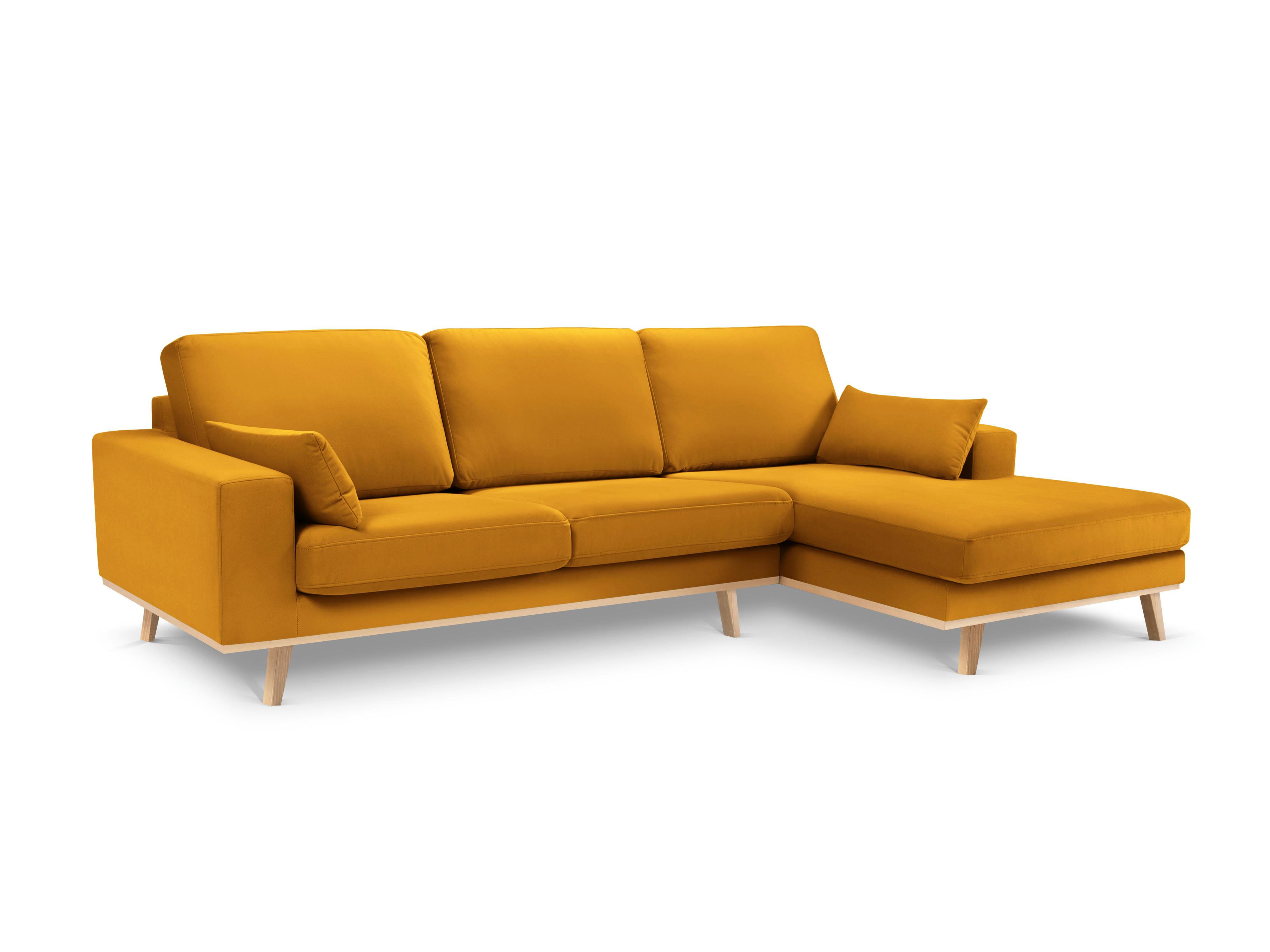 TUGELA - Canapé d'angle droit 4 places en velours jaune