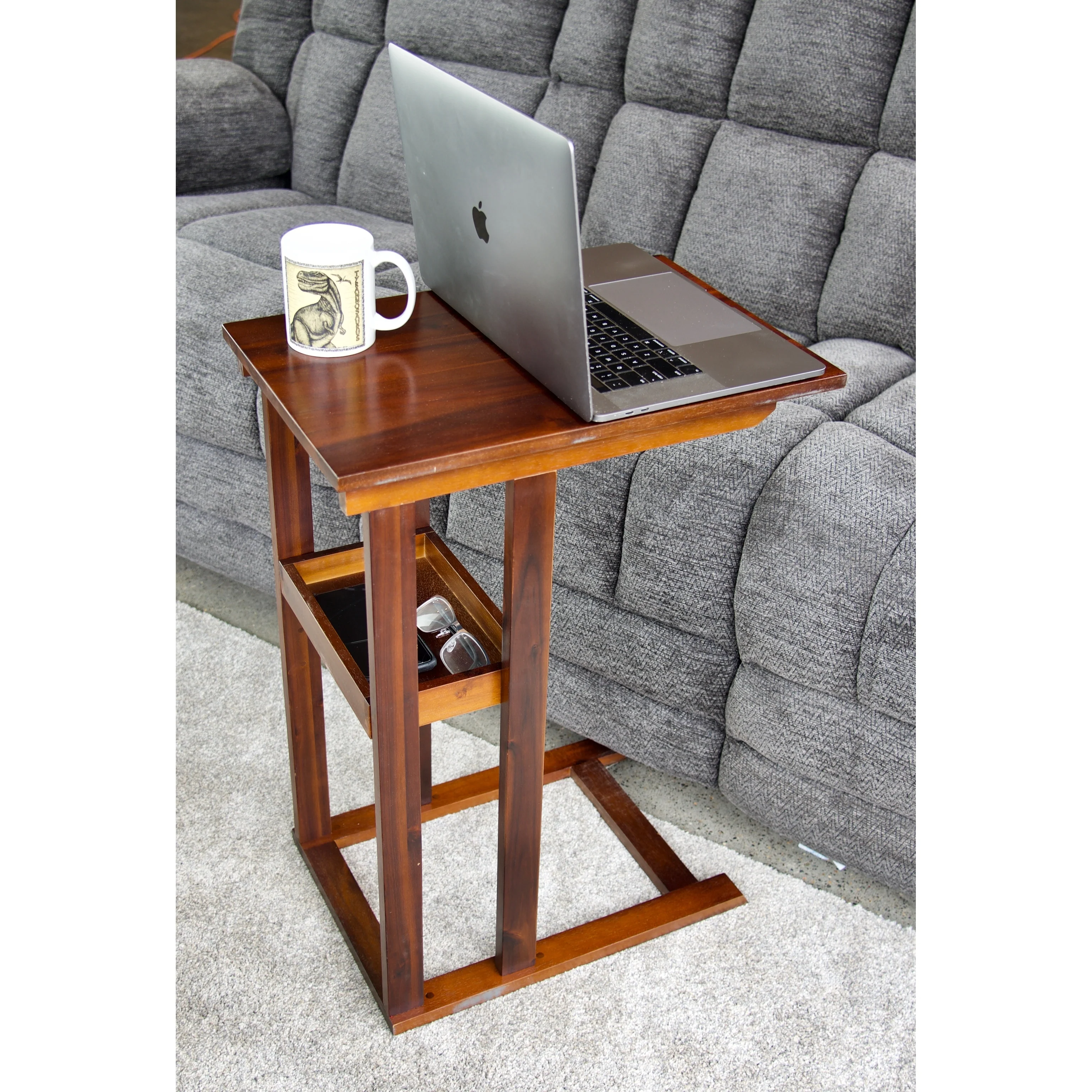 Solid Acacia Wood C Table With Storage Tray