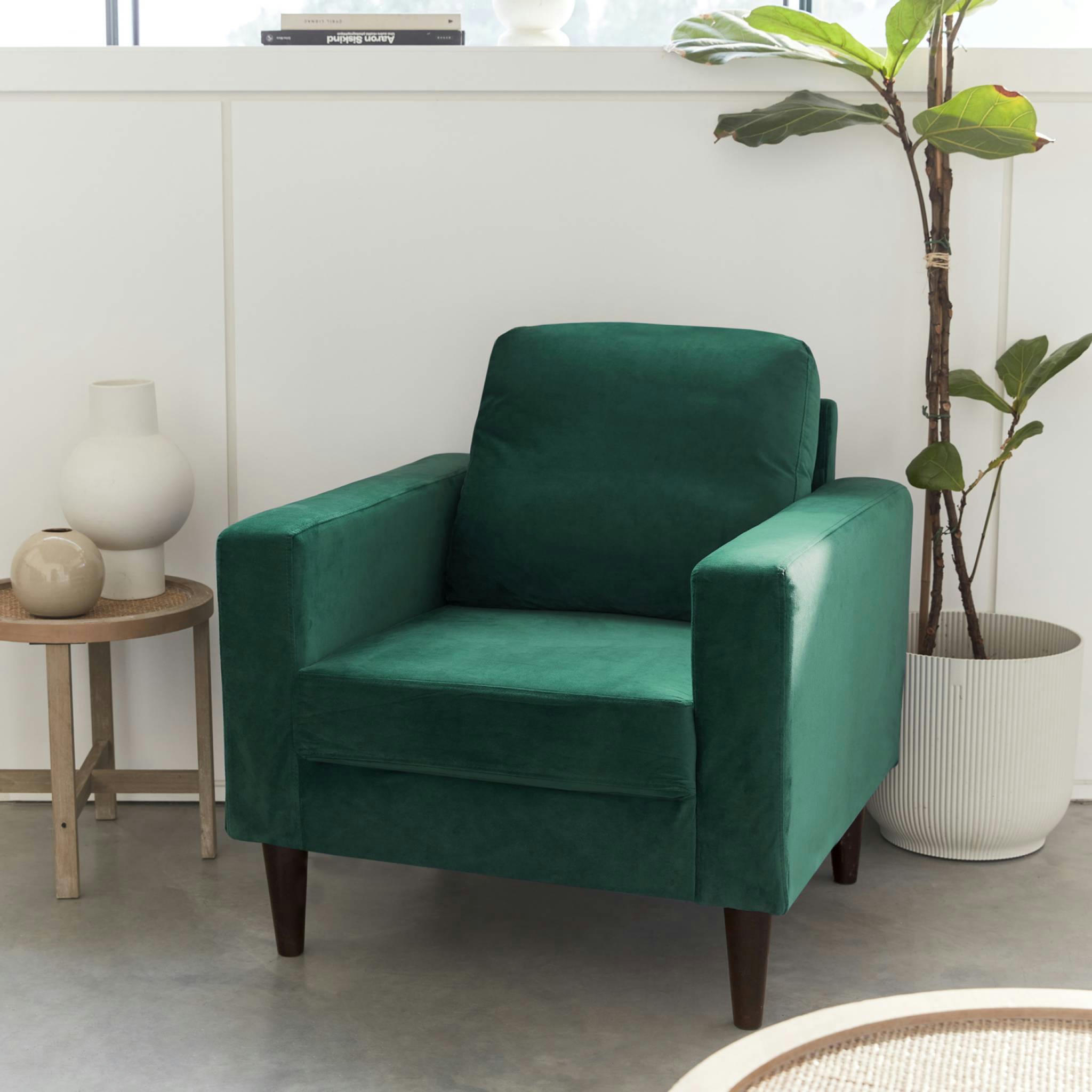 BJORN - Fauteuil scandinave en velours vert anglais