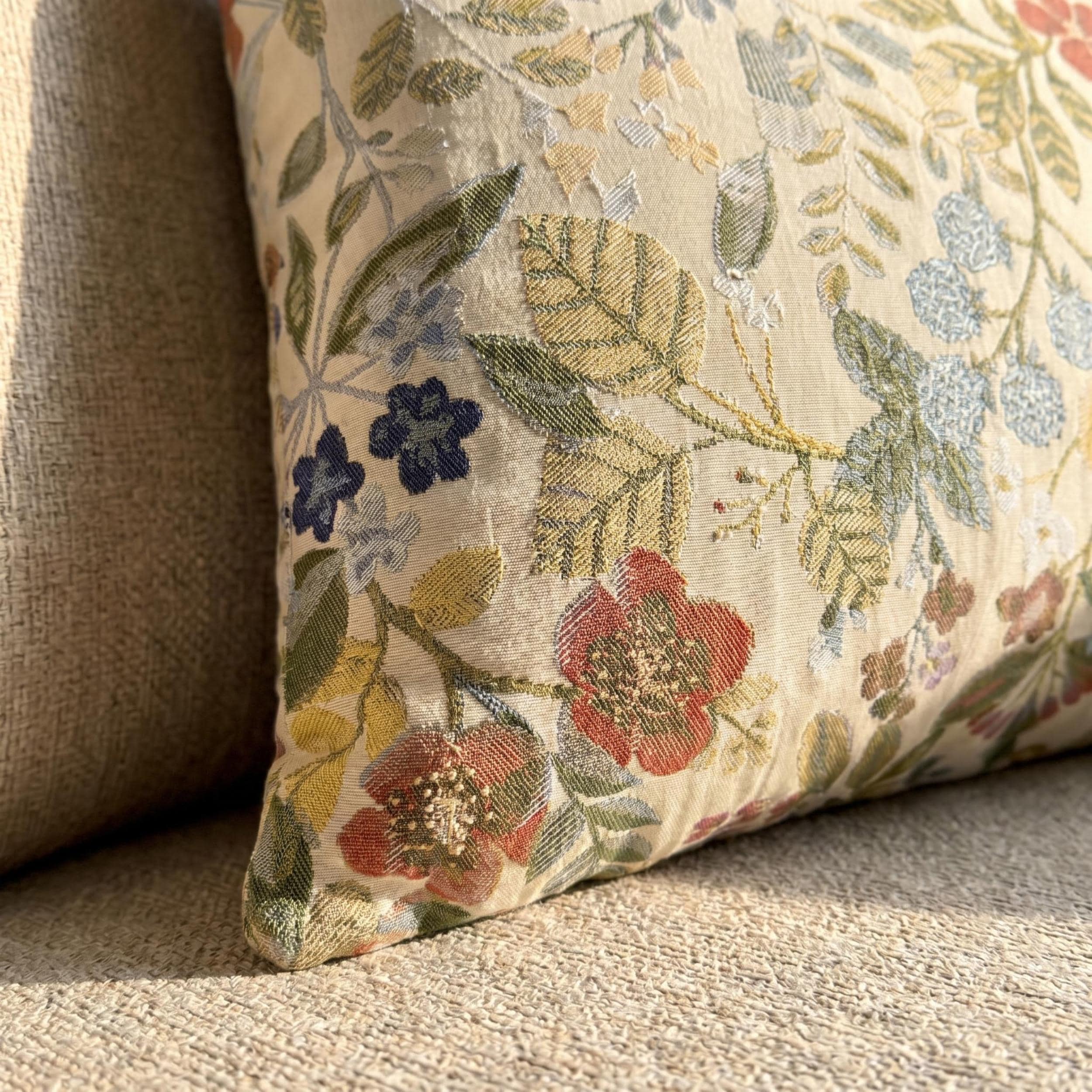 Rust and Mustard Botanical Pillow Cover, Cottagecore Lumbar Cushion, Nature Inspired Decor