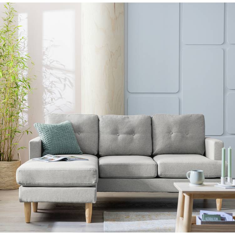 Habitat Joshua Fabric Reversible Corner Sofa - Light Grey