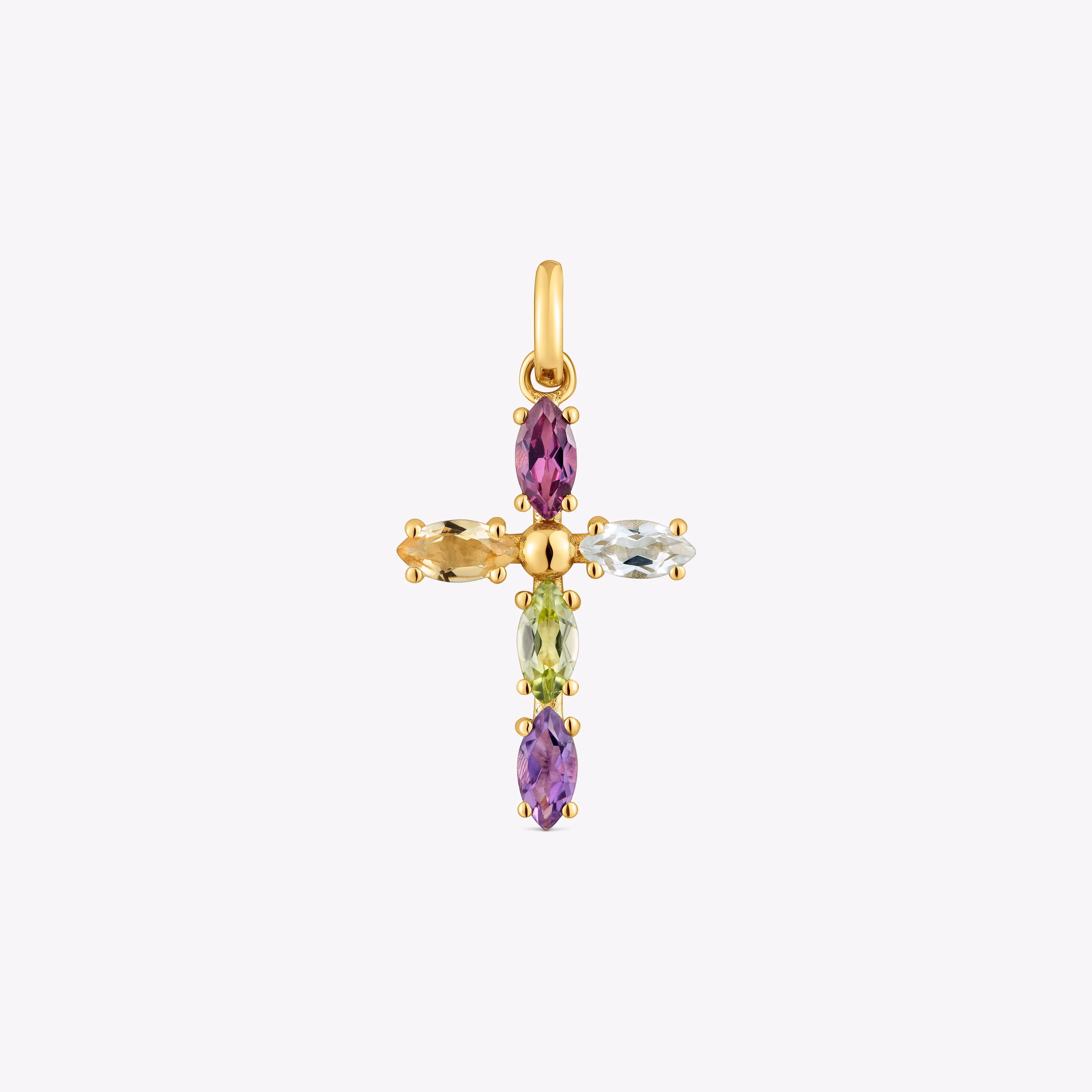Colgante cruz de oro con gemas Basics