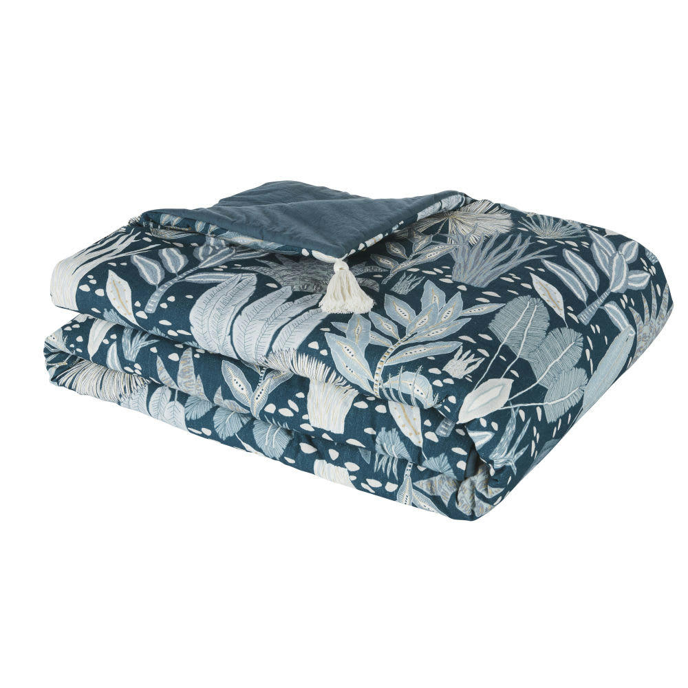 GRIMAUD - Boutis imprimé multicolore avec pompons écru et liens dorés 200x100