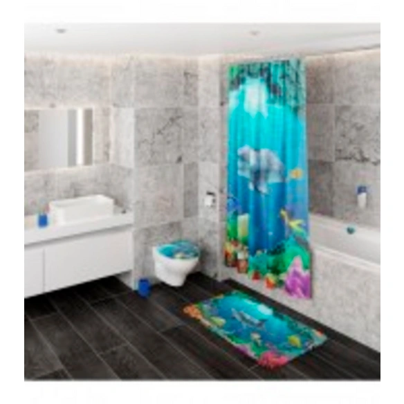 Badteppich, blau, Polyester, mit Delfin
