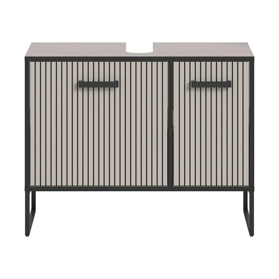 Hioshop Bagno wastafel 2 deuren lichtgrijs- cr&egrave;mekleurig