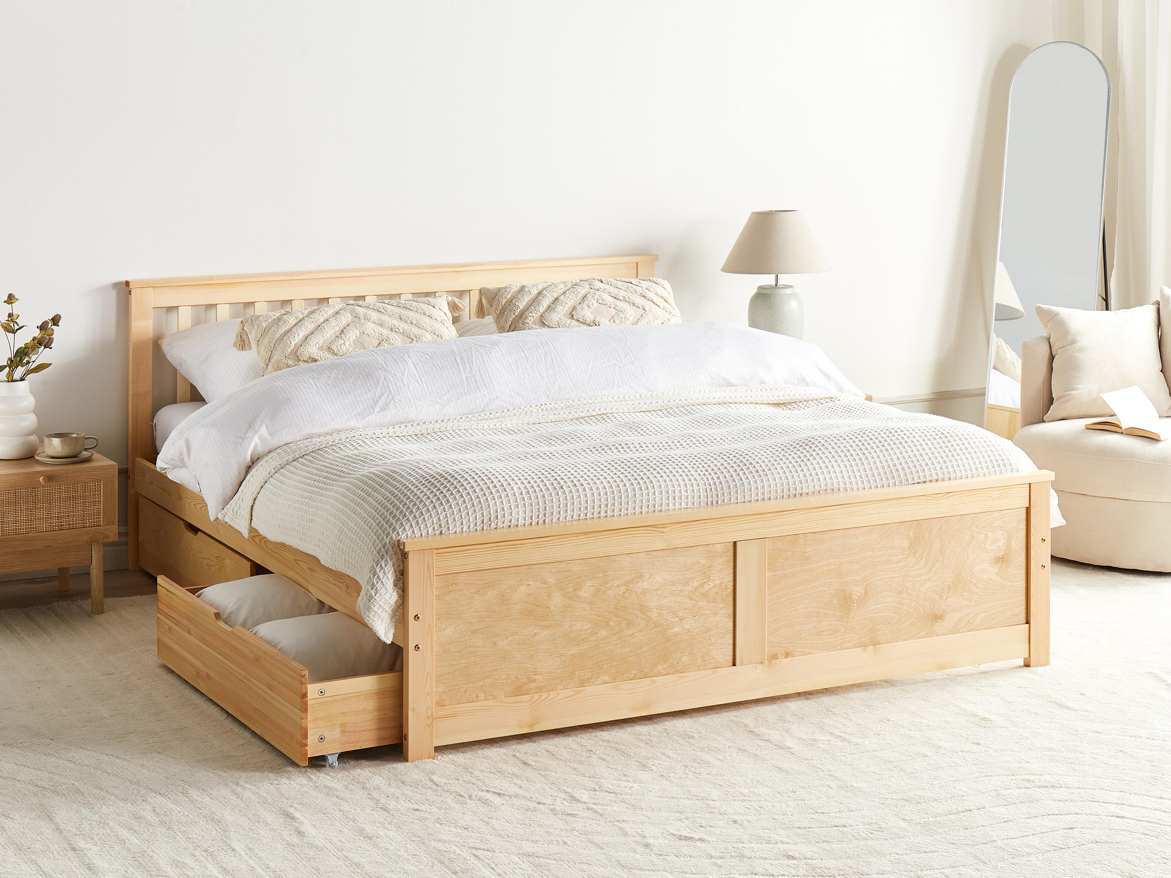 Bed with 4 Drawers Pine Wood OLENDON 180 x 200 cm (EU Super King) Light Brown