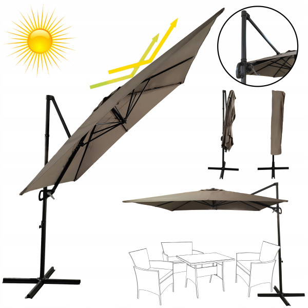 Duży solidny rozkładany regulowany parasol ogrodowy 250cm Seattle beżowy