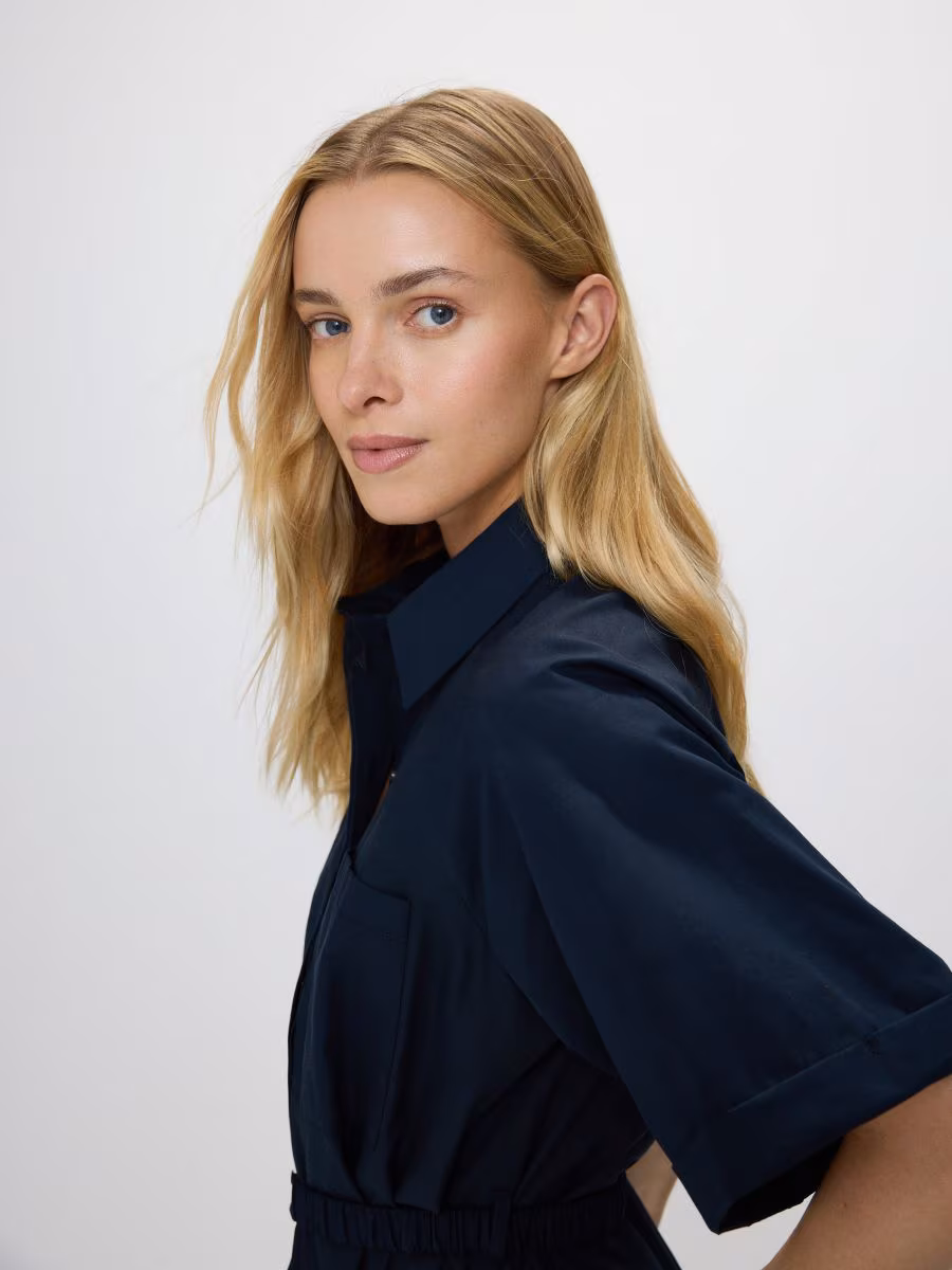 Midi Shirt Dress With Tie Waist