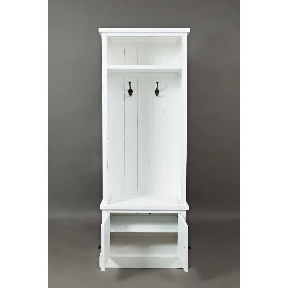 Transitional Style Wooden Hall Tree with Two Hooks, White