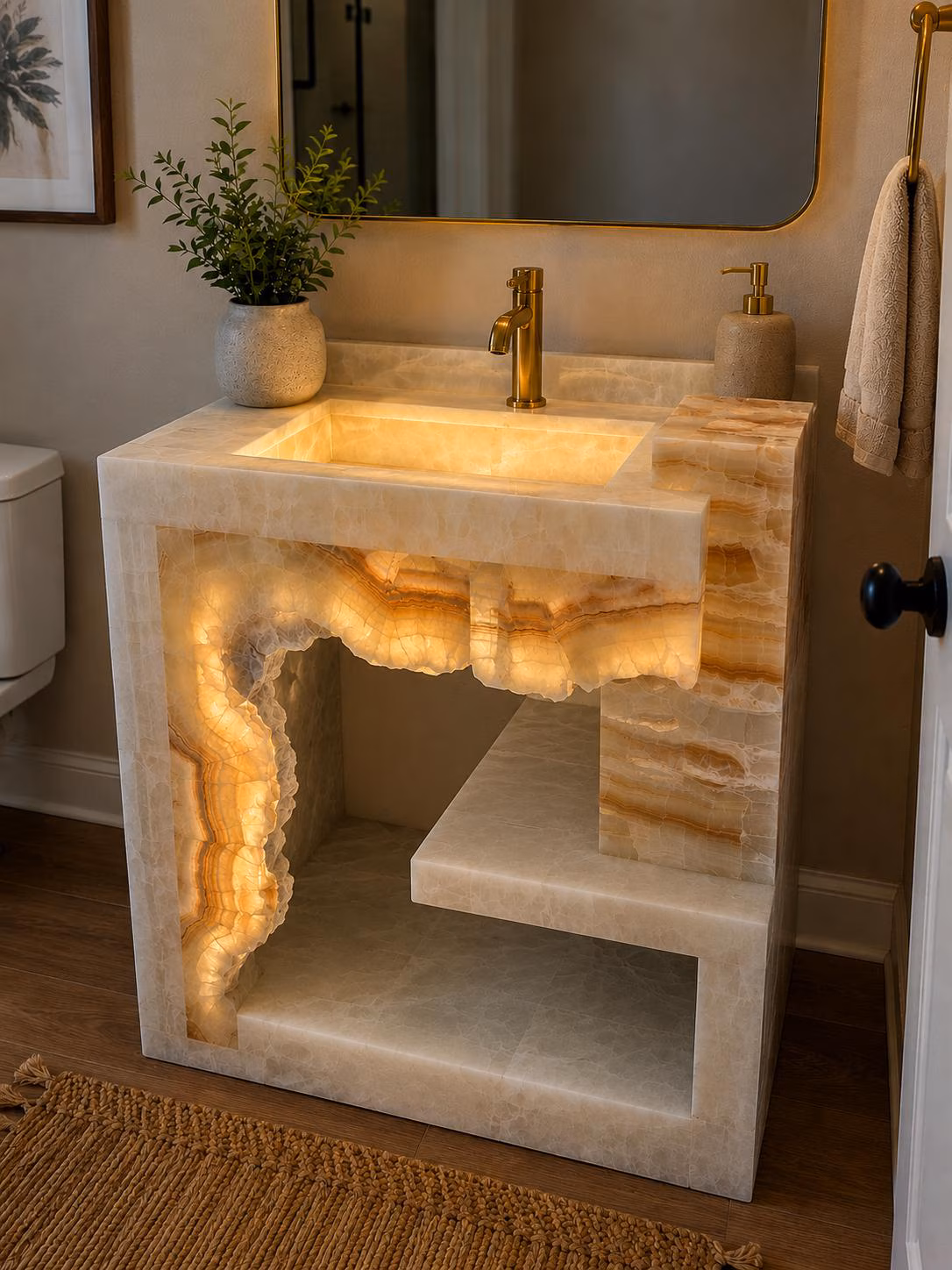 Illuminated White Onyx Vanity Sink | Luxury Handmade Stone Bathroom Vanity | Modern Natural Onyx Washbasin