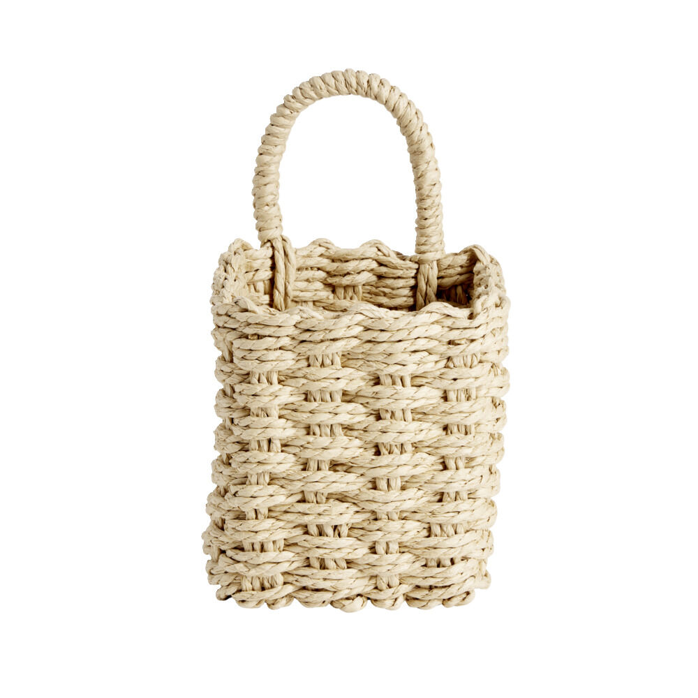 Panière tressée carrée à suspendre beige 12x12xH13cm