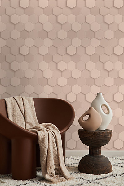 Origin Wallcoverings papier peint hexagone 3d rose clair 53 cm x 10.05 m