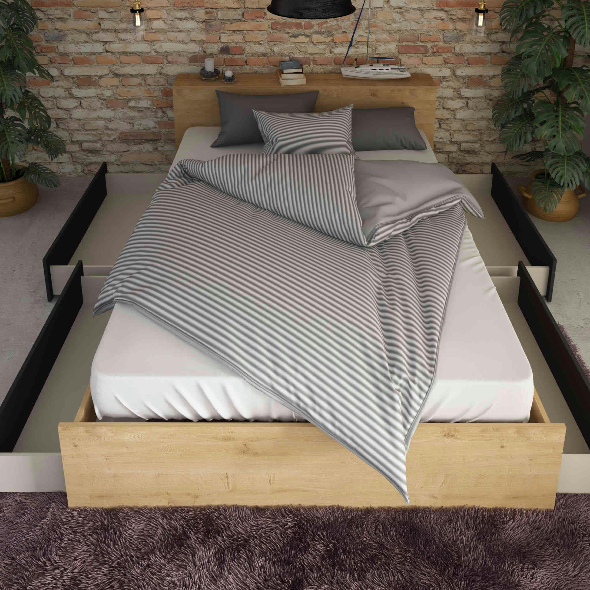 - Lit compact bois naturel 140x190