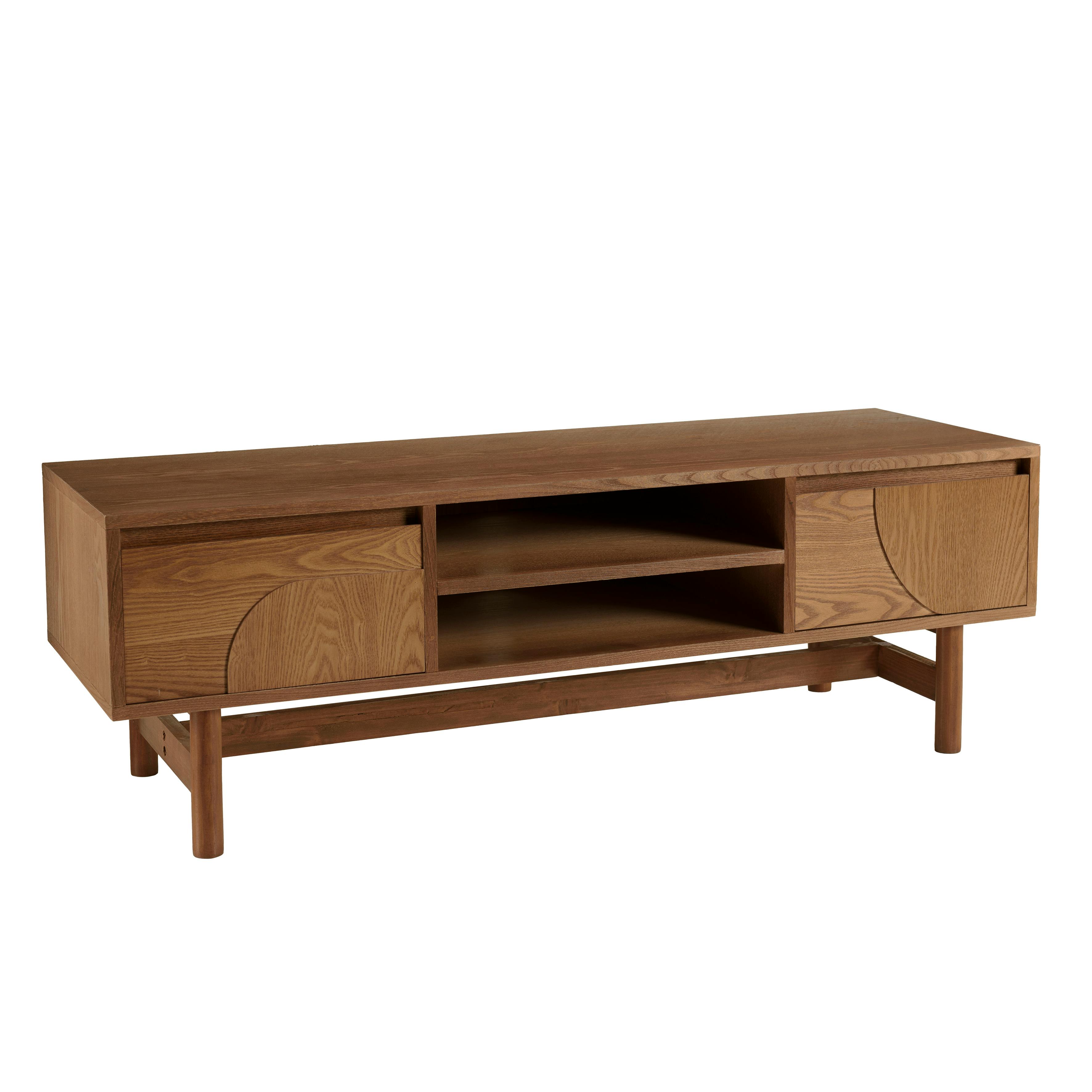 Meuble TV couleur naturelle 2 tiroirs motif arrondi 2 niches CORIA