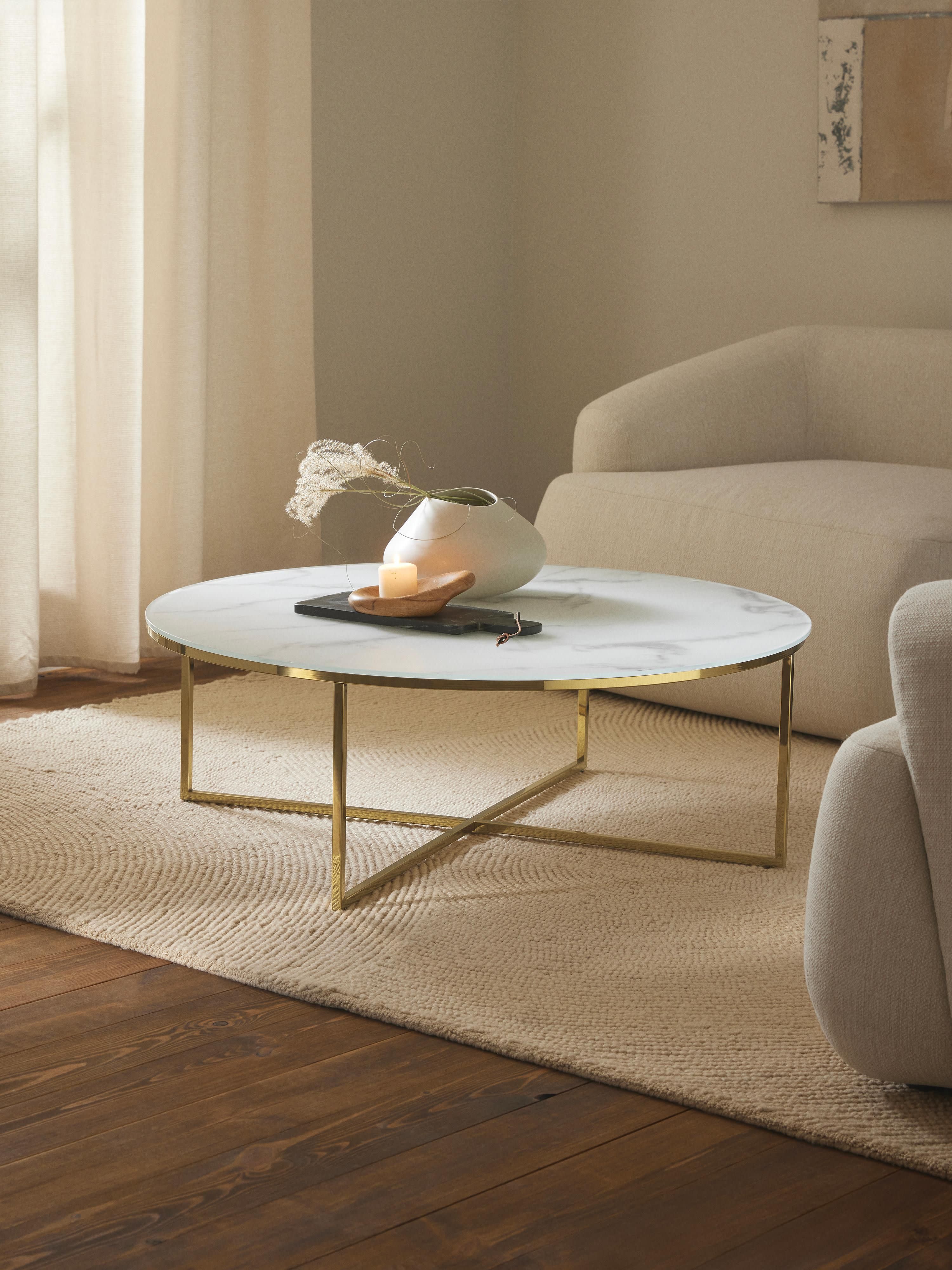 Runder XL-Couchtisch Antigua mit Glasplatte in Marmor-Optik
