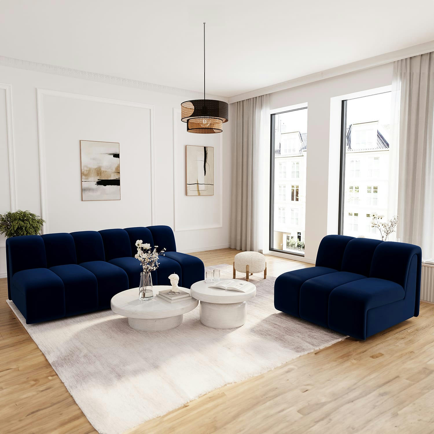 HELENE - Canapé modulable en velours bleu marine