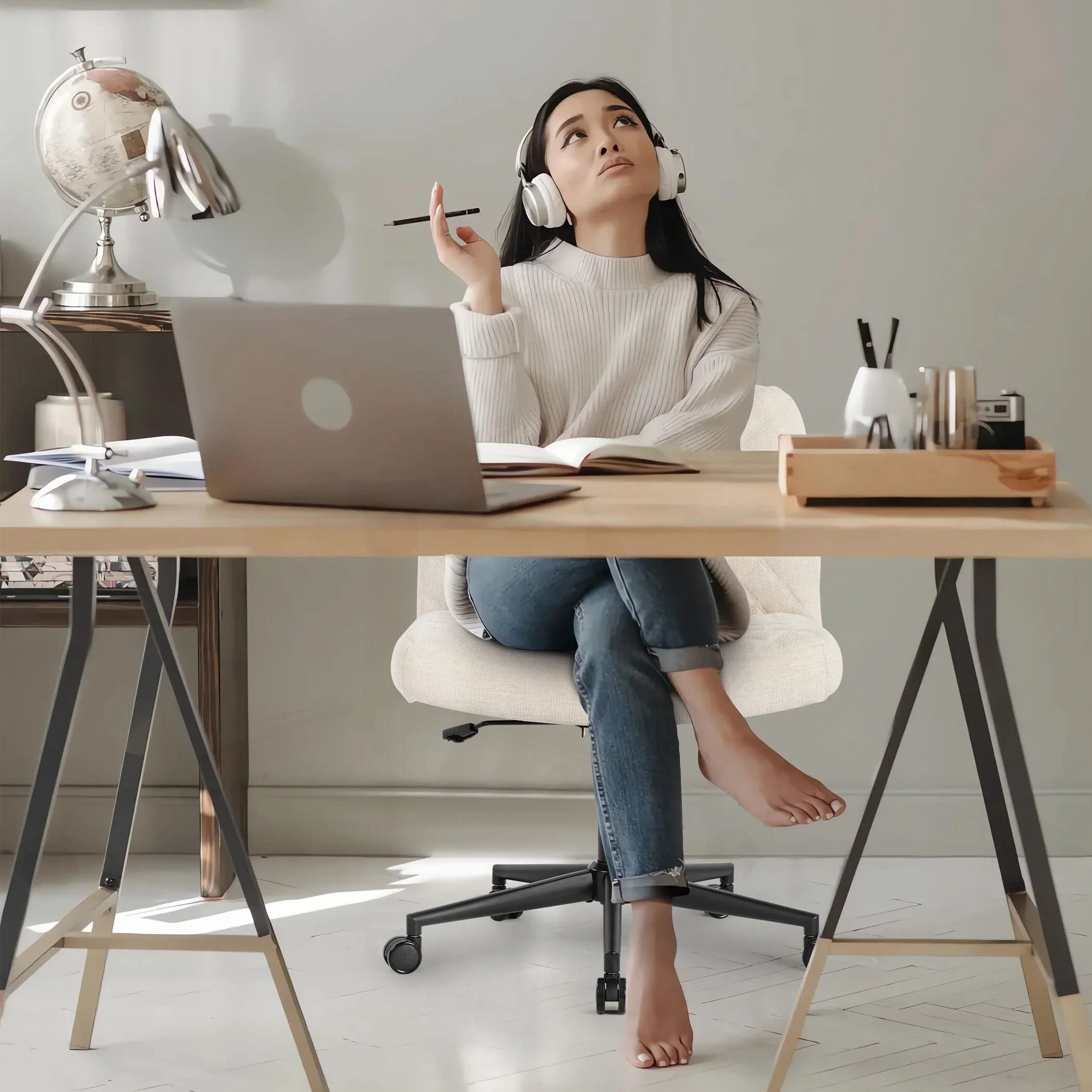 Ergonomic Armless Thicken Padded Swivel Vanity Chair