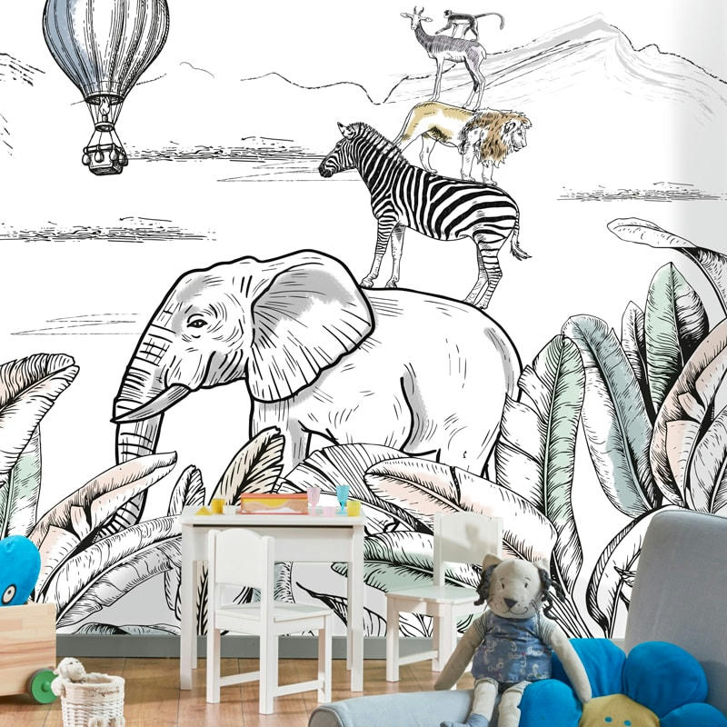 INSOUCIANCE - Papier Peint Panoramique L336xH270cm Multicolore Animaux