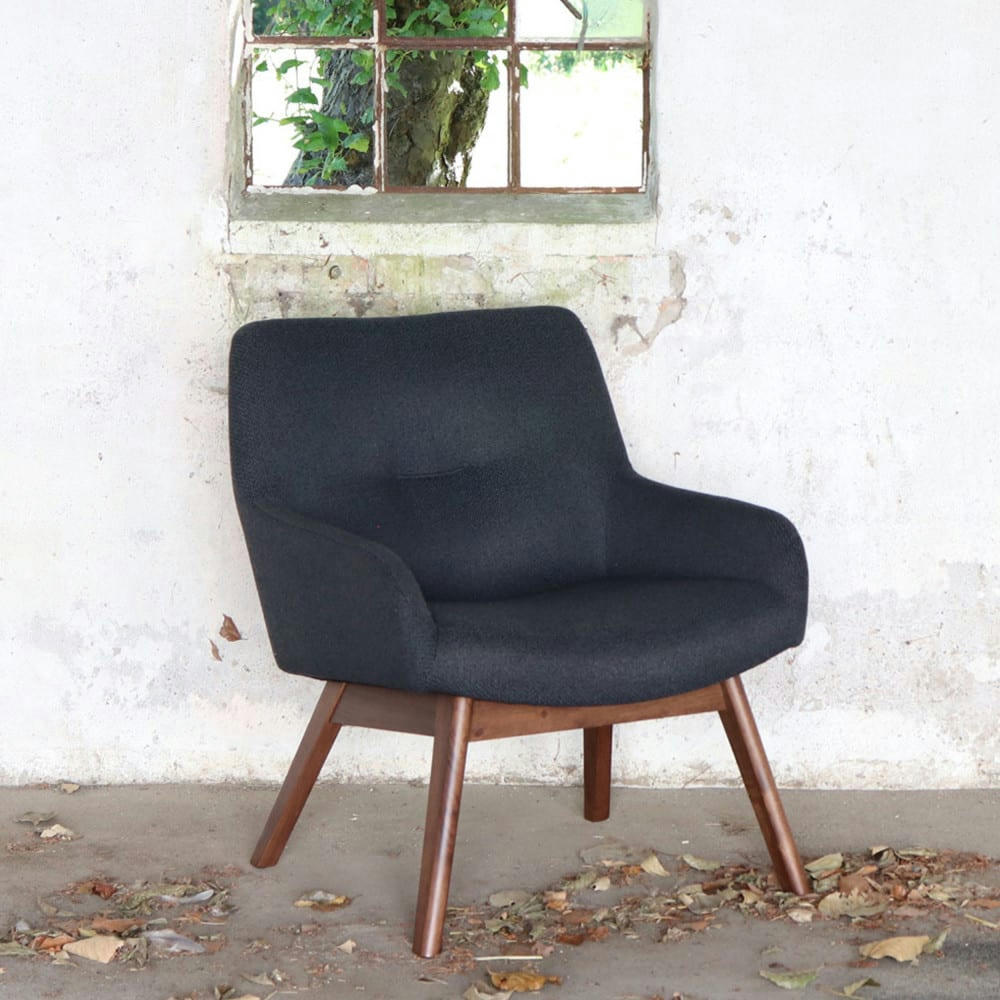 LONDON - Fauteuil en tissu et pieds en bois naturel gris foncé