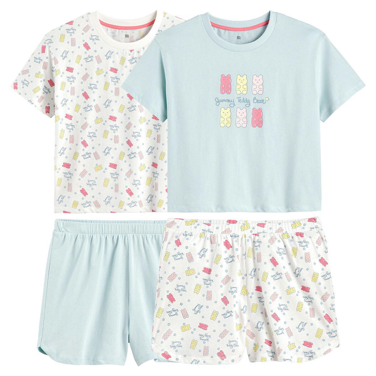 Lot de 2 pyjashorts en coton bonbons oursons