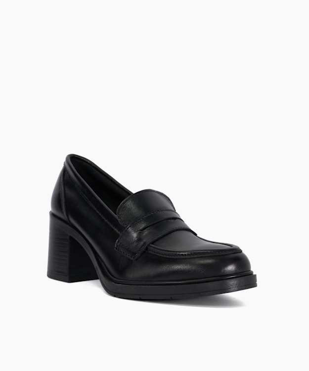 Glanzer Black - Leather Heeled Loafers
